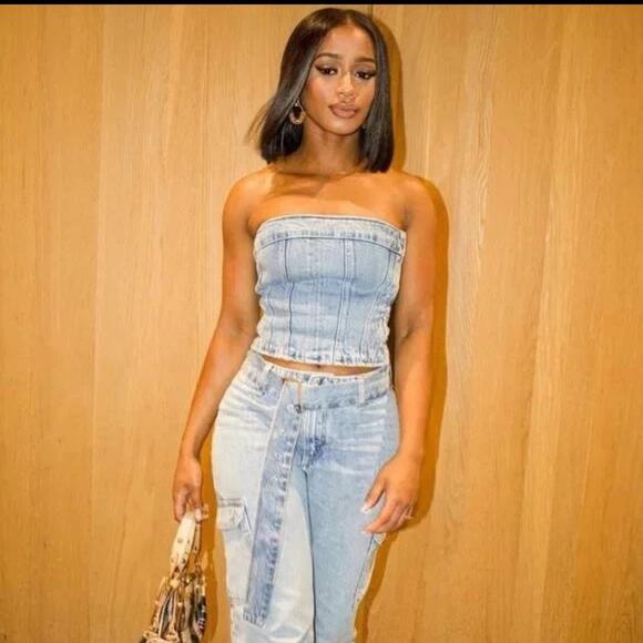 Zara Blue Denim Strapless NWOT Size Small - Picture 10 of 13